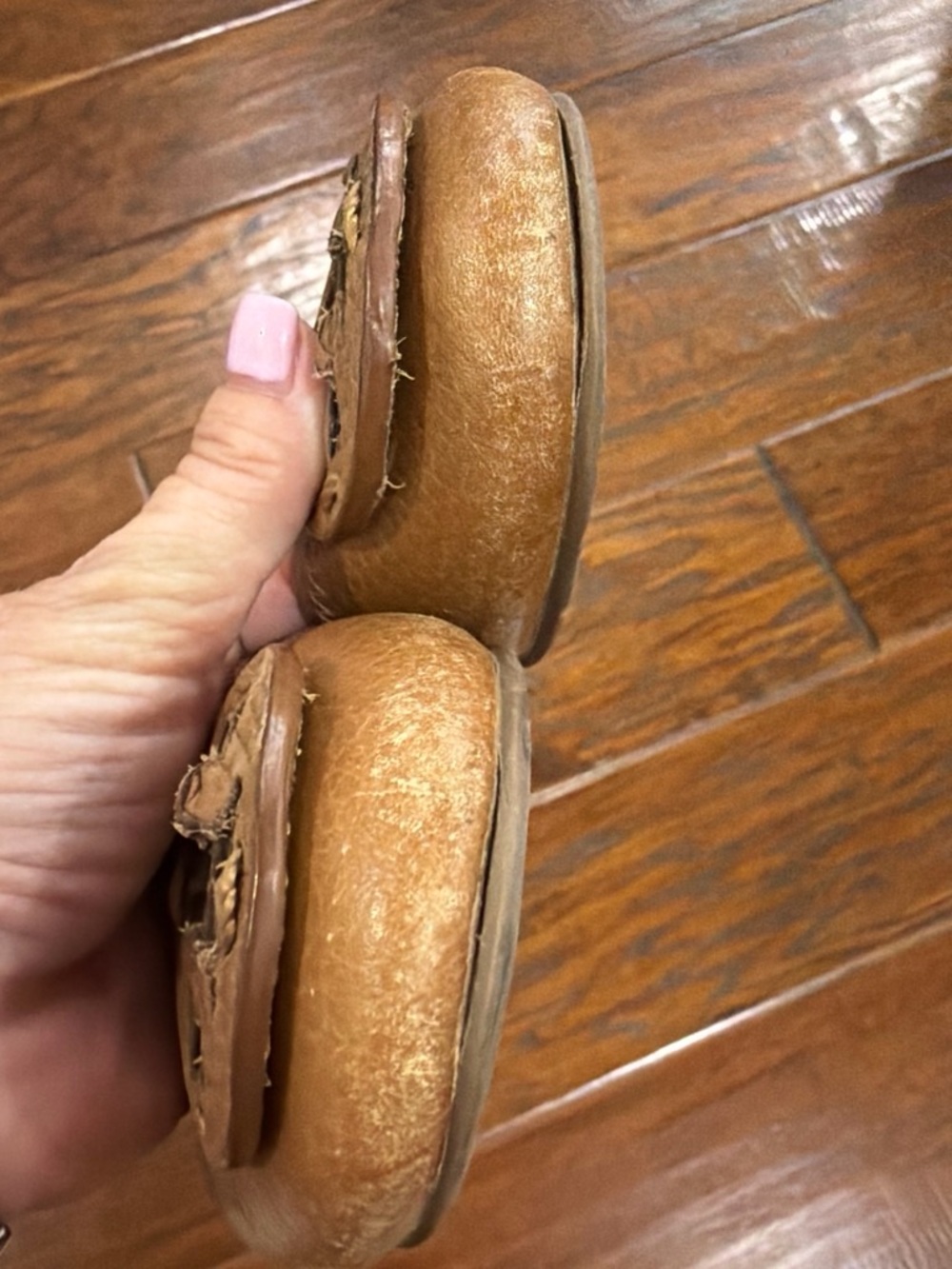 Tory Burch Cognac Leather Logo Ballet Flats - Picture 2 of 8